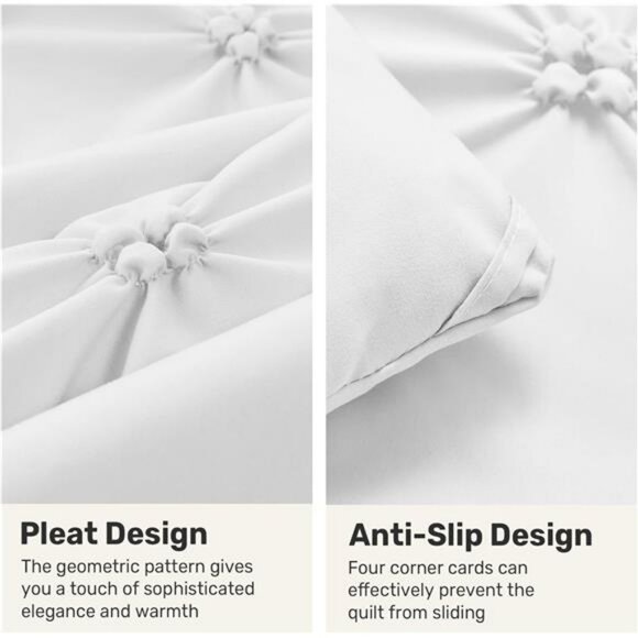 Queen Comforter Set White - Lightweight Soft Pintuck Down Alternative - Picture 4 of 7